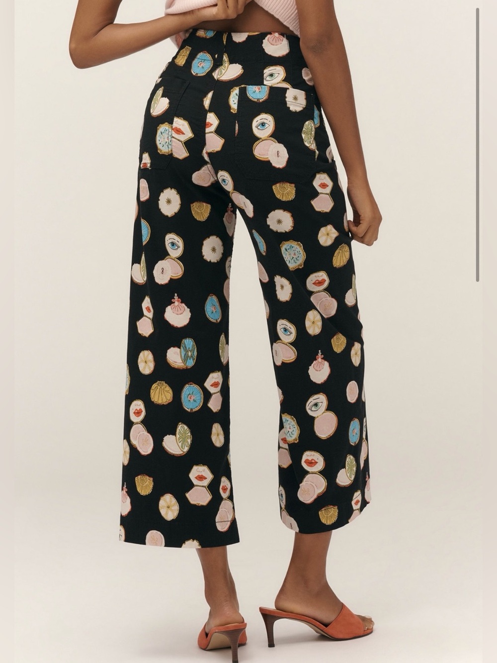 Maeve by Anthropologie printed black Danielle Kroll Colette Crop Wide-Leg Pants - Picture 2 of 5